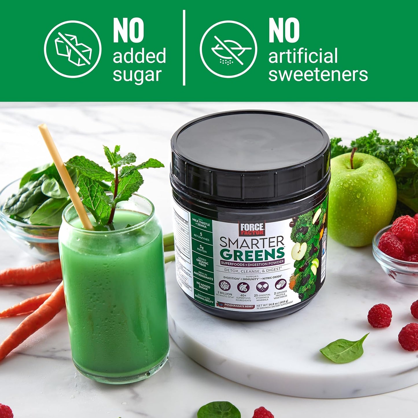 Force Factor Smarter Greens Superfoods + Digestion Powder 30sv Pomegranate Berry