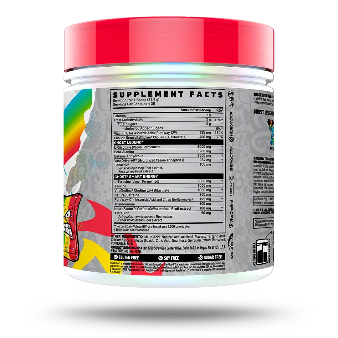 Ghost Legend Pre-workout Sour Strips Rainbow Candy 30sv