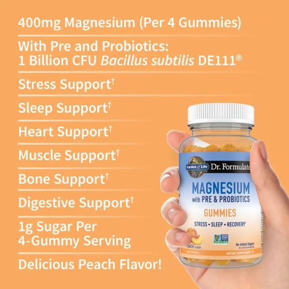 Garden of Life, Magnesium with Pre & Probiotics Gummies Peach, 60 Gummies