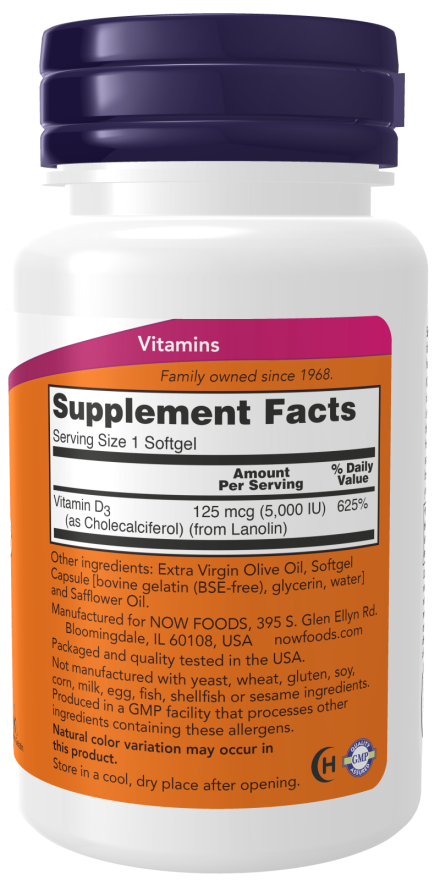 NOW Vitamin D3 softgels 5000iu 240ct