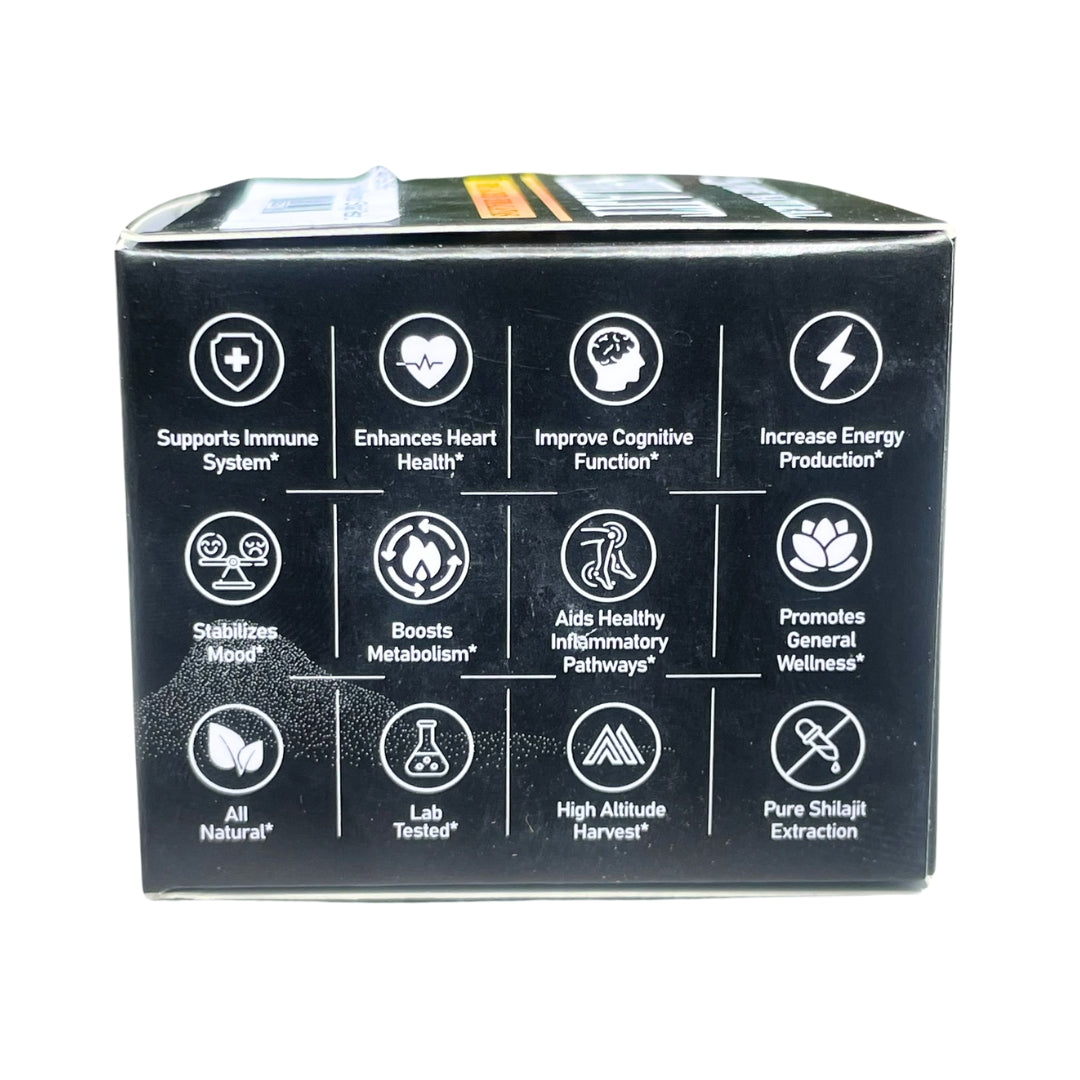 Box with icons illustrating health benefits like immune support, enhanced heart health, and energy production.