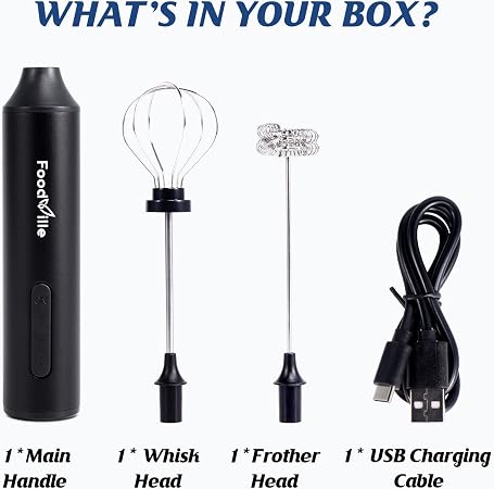 FoodVille MF05 Rechargeable Milk Frother Black