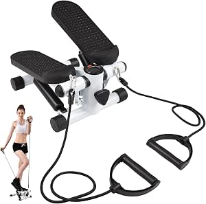 Mini Stepper with Resistance Bands - 220lb weight capacity (White)