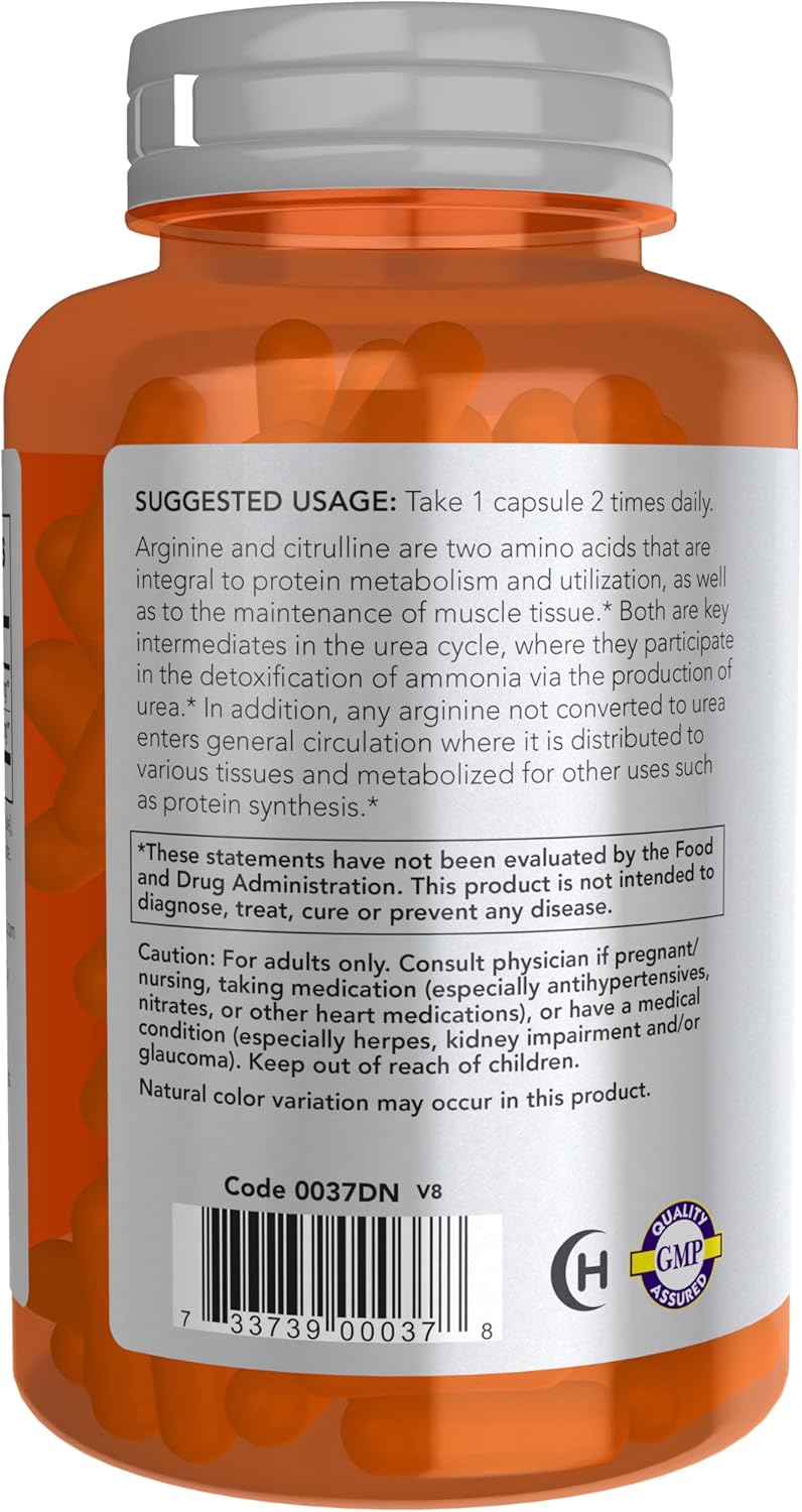 NOW Sports Arginine & Citrulline Amino Acids 120 Veg Capsules
