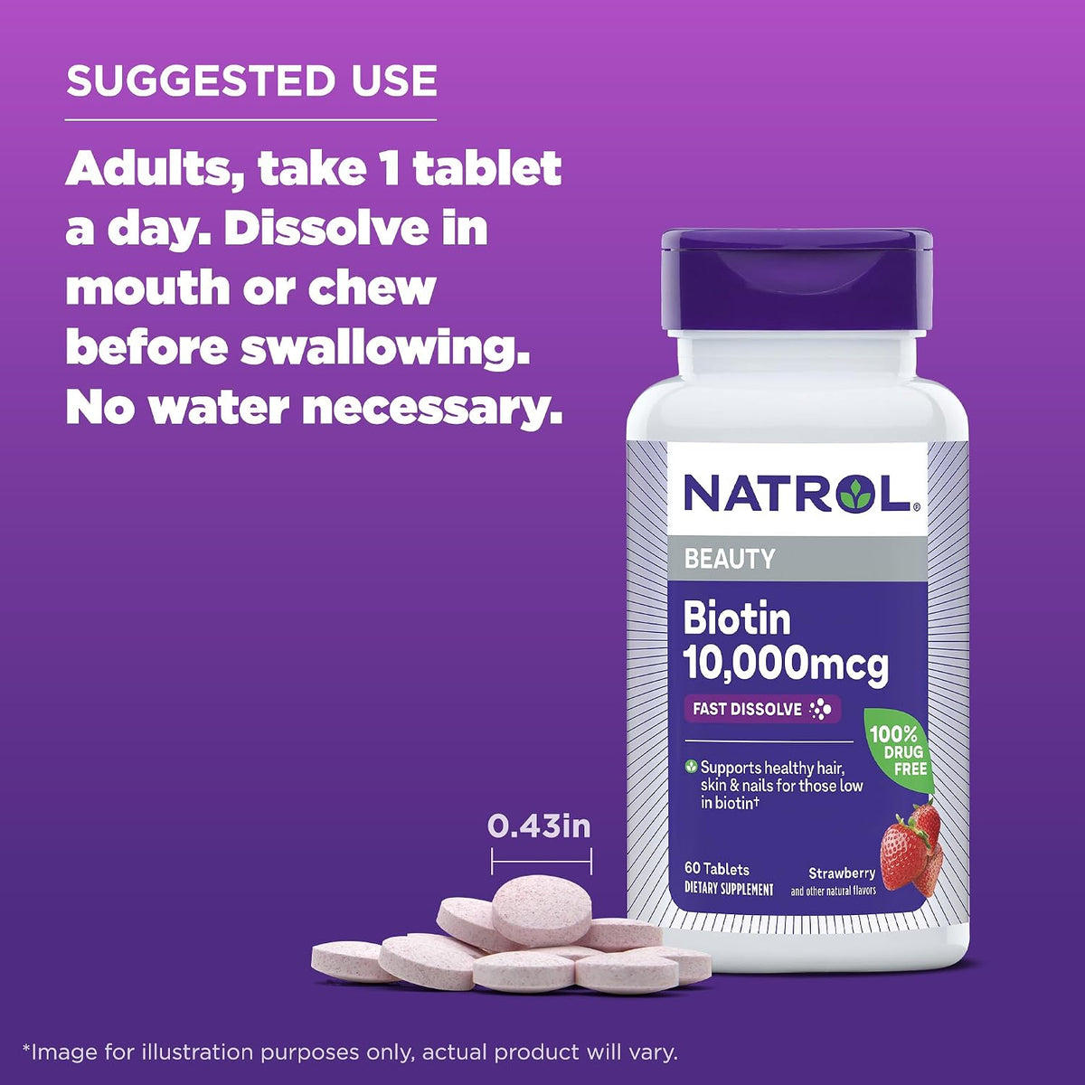 Natrol Biotin Fast Dissolve 10,000 mcg 60 Tablets Strawberry