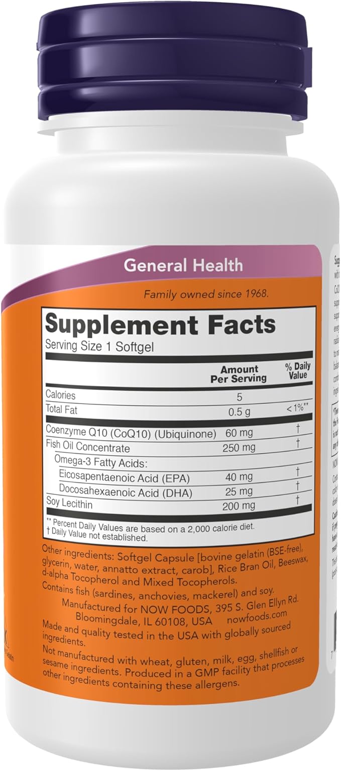 Now CoQ10 60mg with Omega 3 Fish Oil-60 softgels