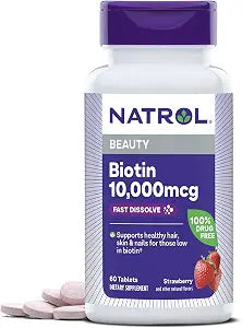 Natrol Biotin Fast Dissolve 10,000 mcg 60 Tablets Strawberry