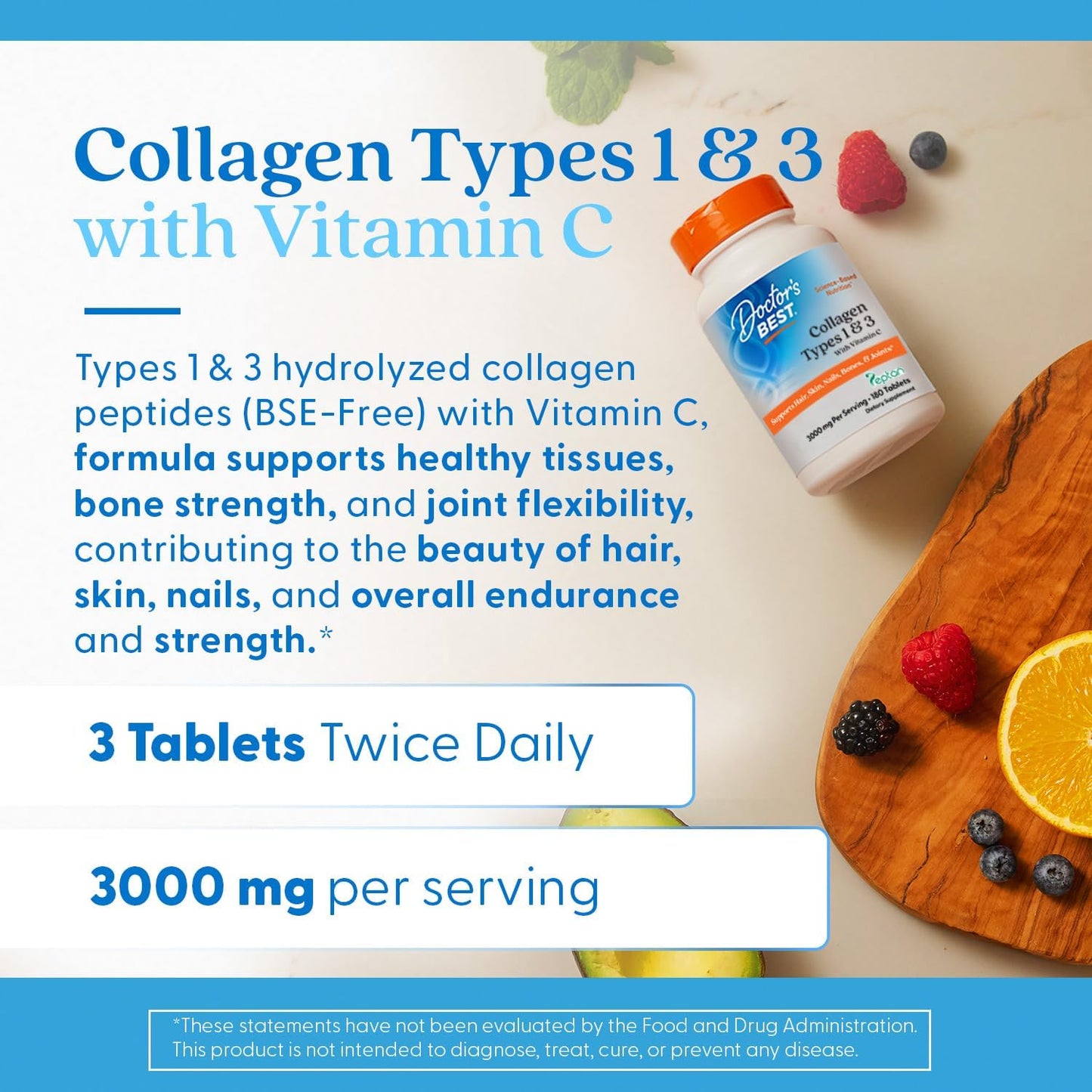 Doctor's Best Collagen types 1 &3 w/ peptan 1000mg 180tab