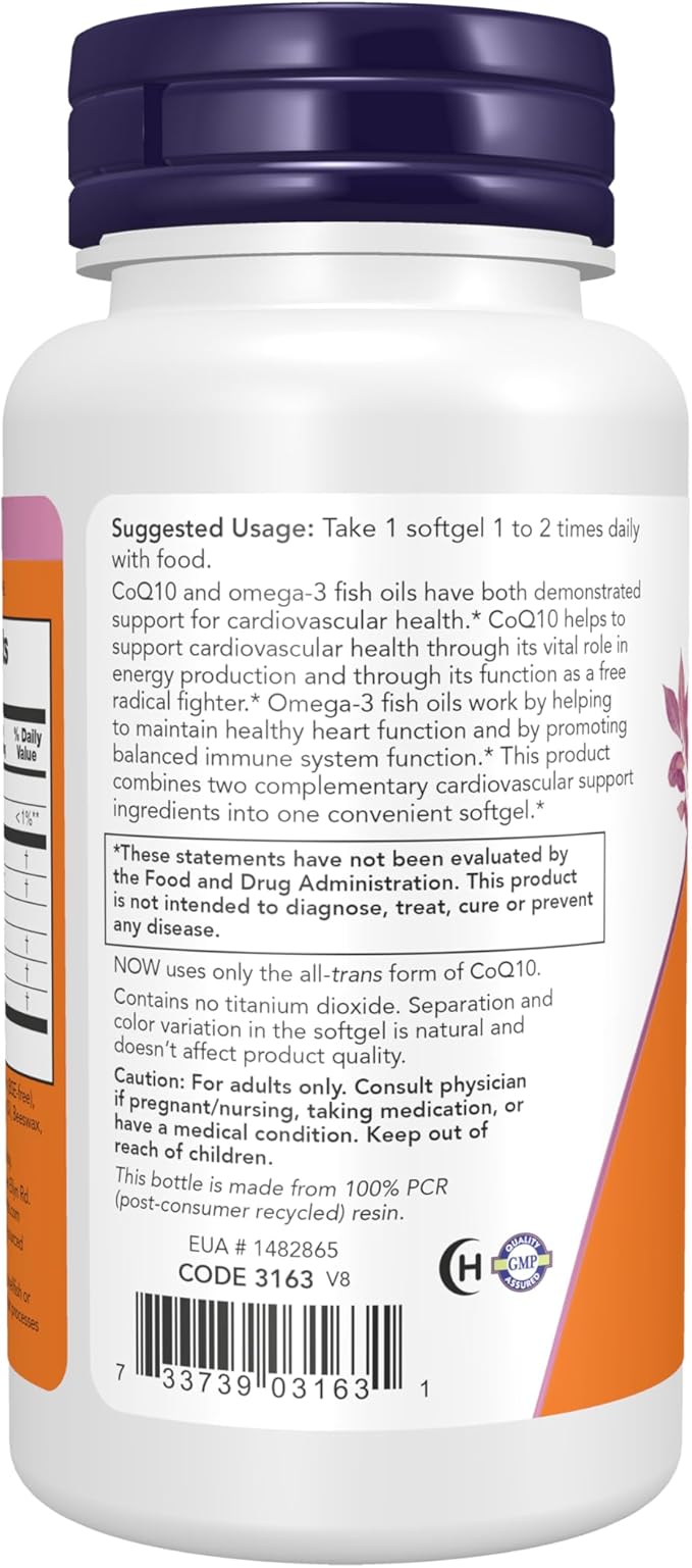 Now CoQ10 60mg with Omega 3 Fish Oil-60 softgels