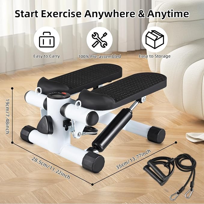 Mini Stepper with Resistance Bands - 220lb weight capacity (White)