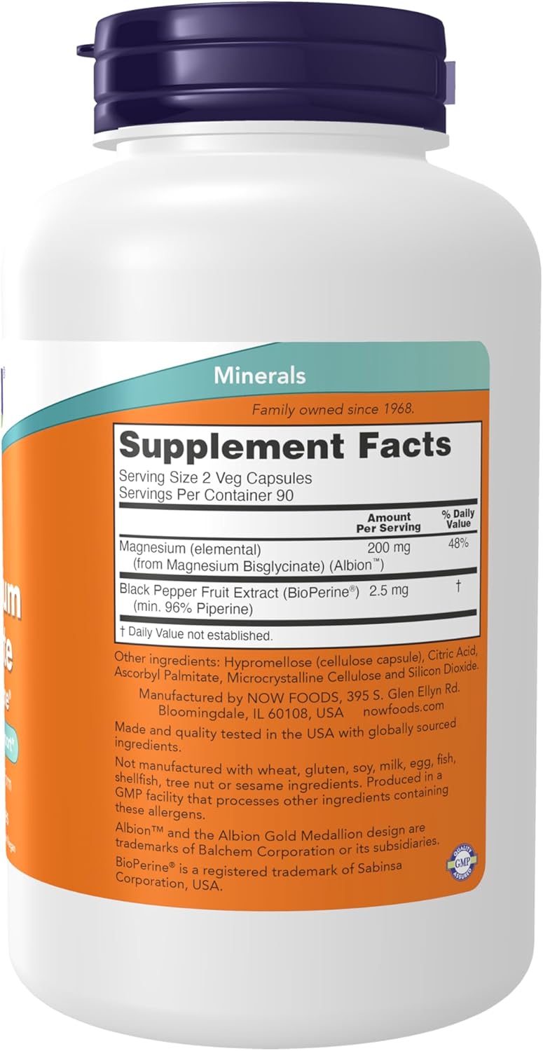 Now Magnesium Glycinate with BioPerine 180vcaps