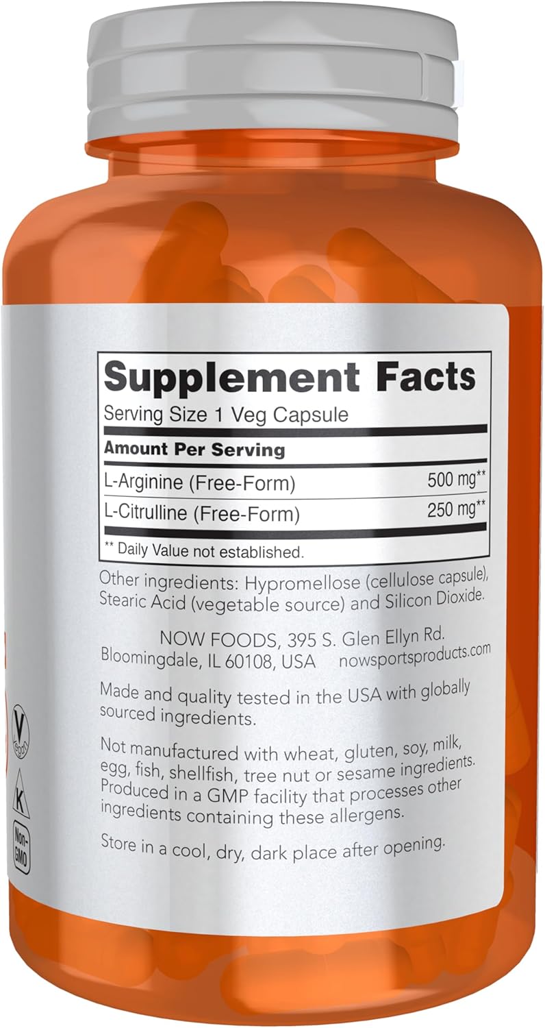 NOW Sports Arginine & Citrulline Amino Acids 120 Veg Capsules