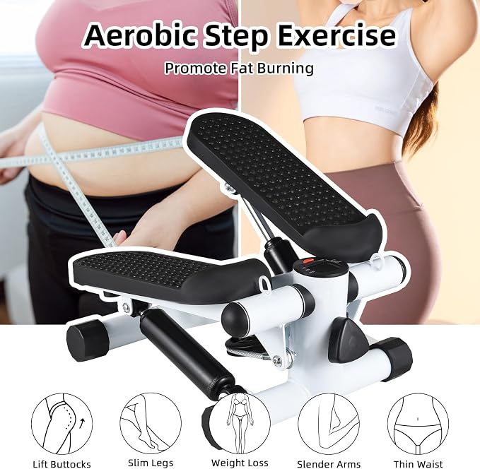 Mini Stepper with Resistance Bands - 220lb weight capacity (White)