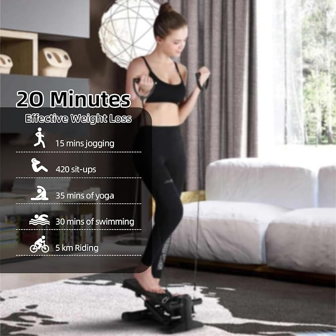 Mini Stepper with Resistance Bands - 220lb weight capacity (White)