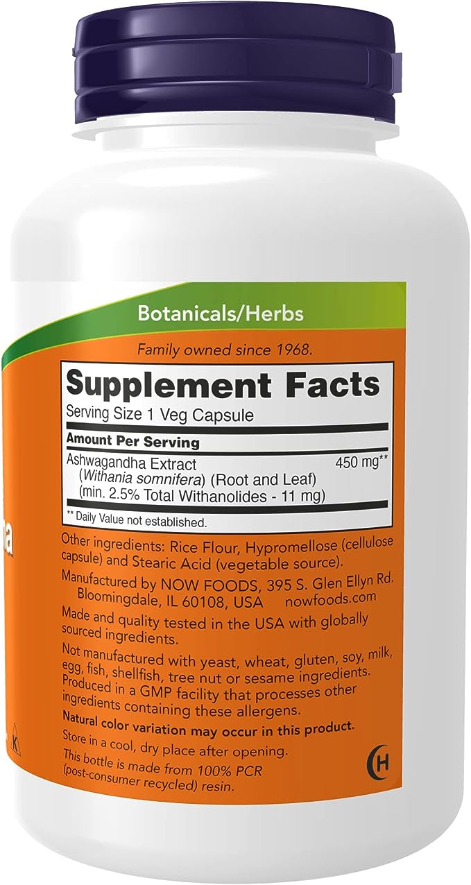 NOW Ashwagandha Capsules- 90ct or 180ct