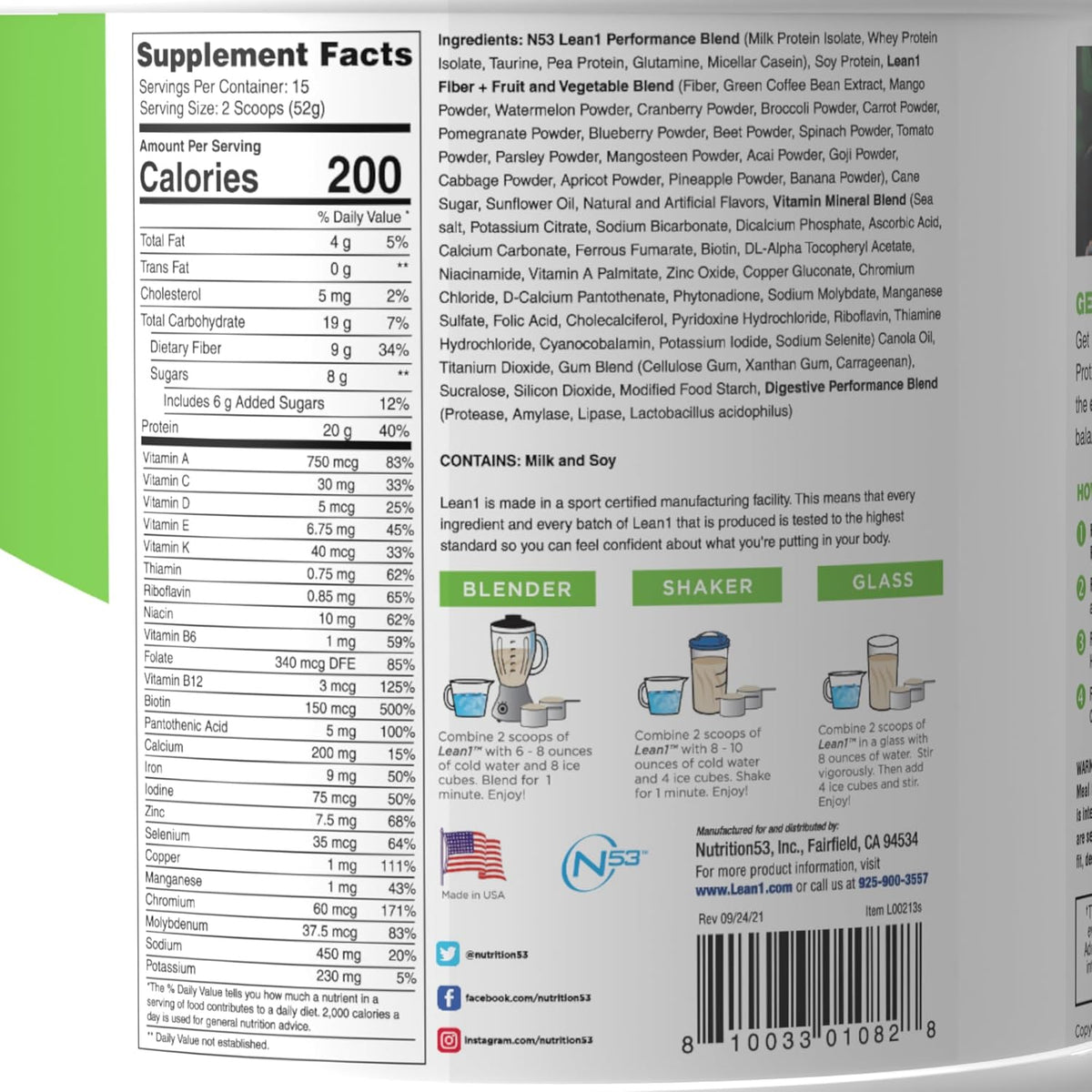 Lean 1 Meal Replacement 15sv