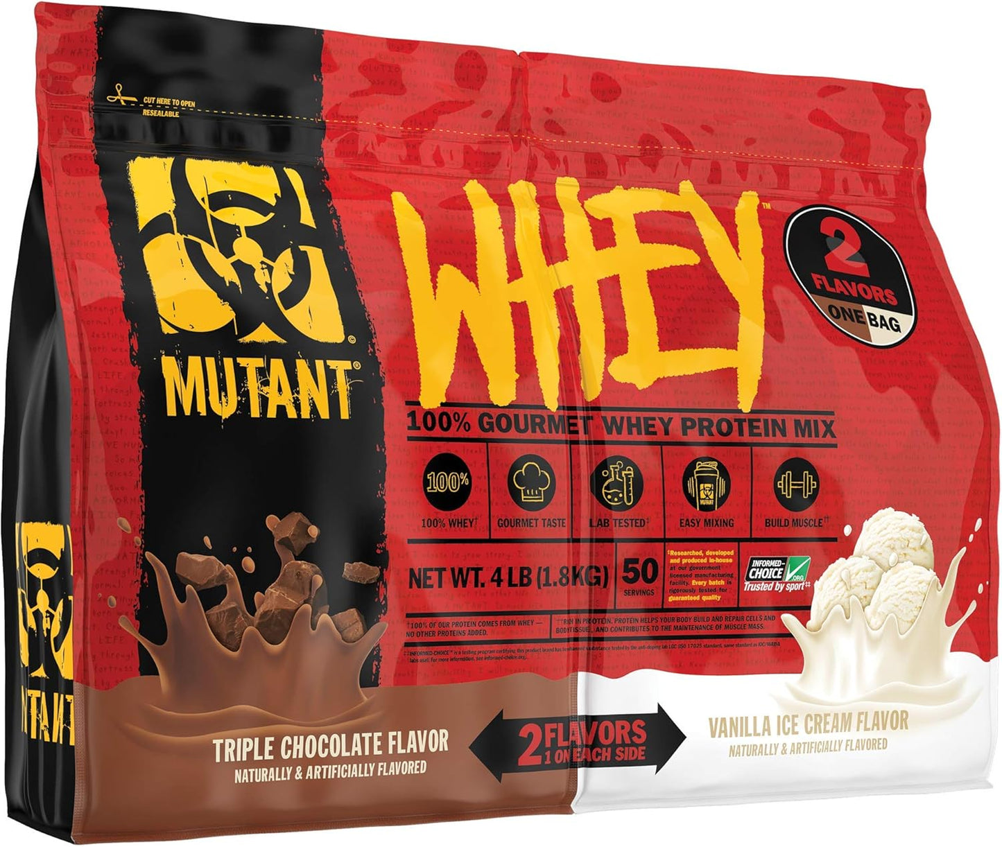Mutant Whey Protein  4lb Dual Flavor Bags  Triple Chocolate / Vanilla Ice Cream