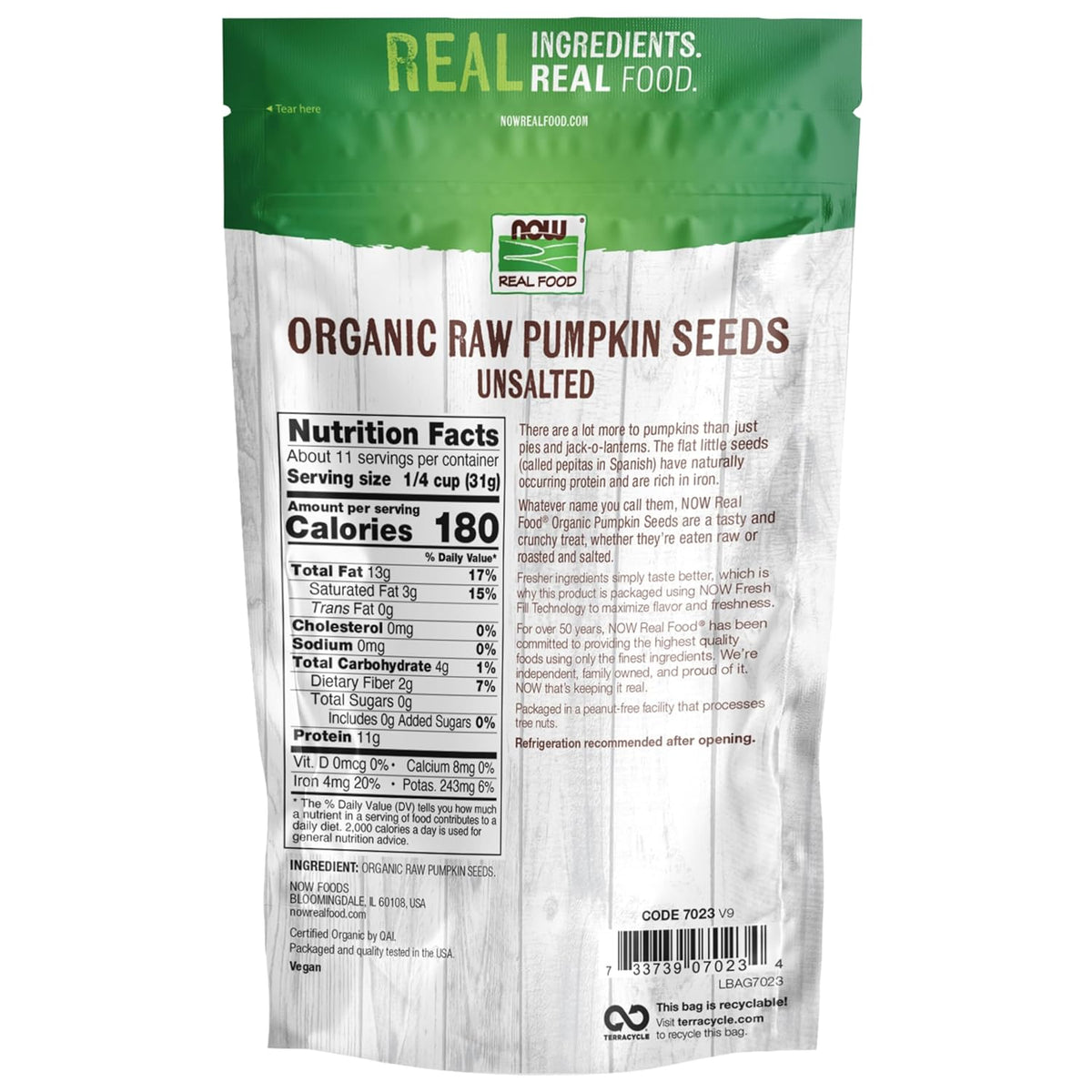 Now Raw Organic Pumpkin Seeds 12oz