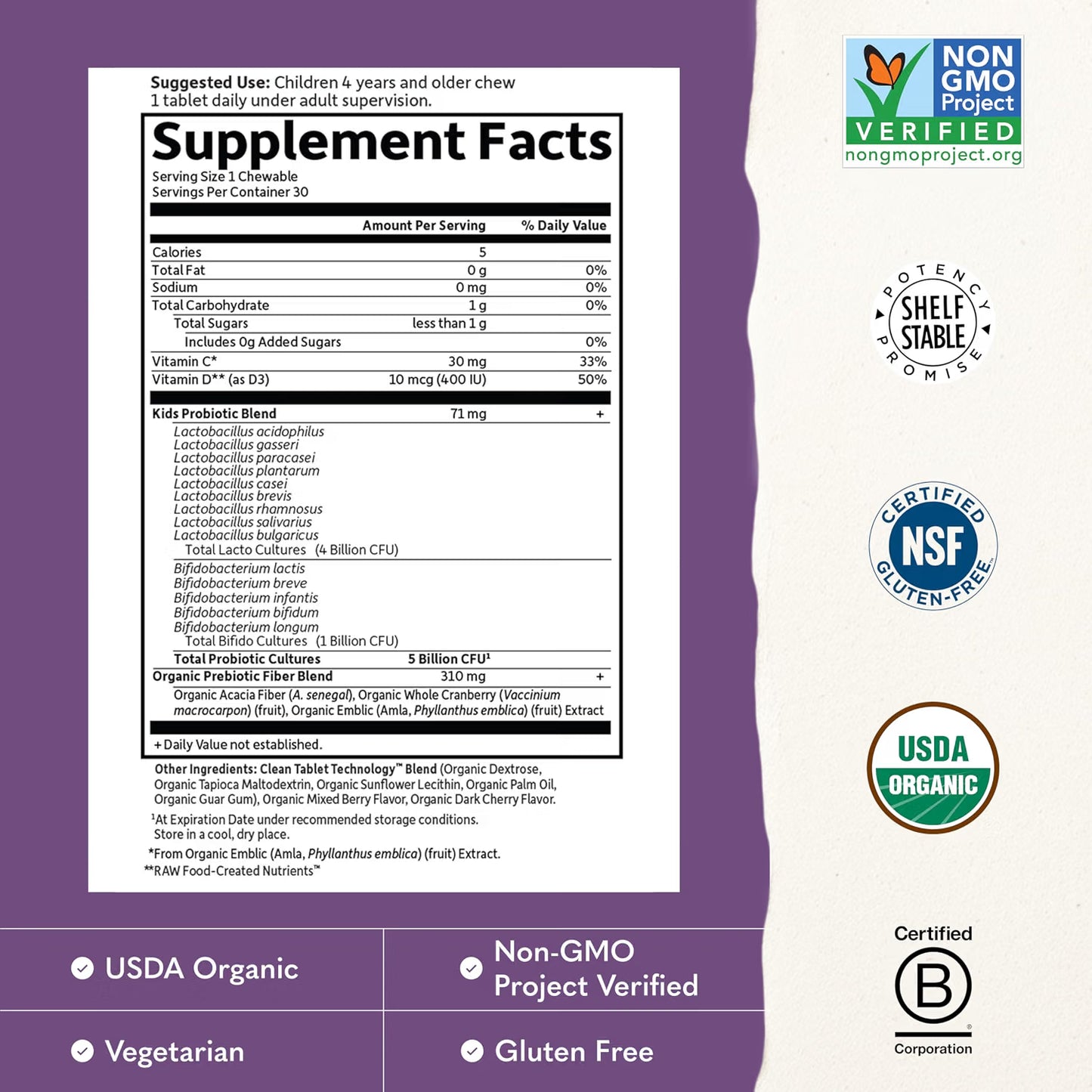 Garden of Life Dr. Formulated Organic Kids+ Probiotics 30ct