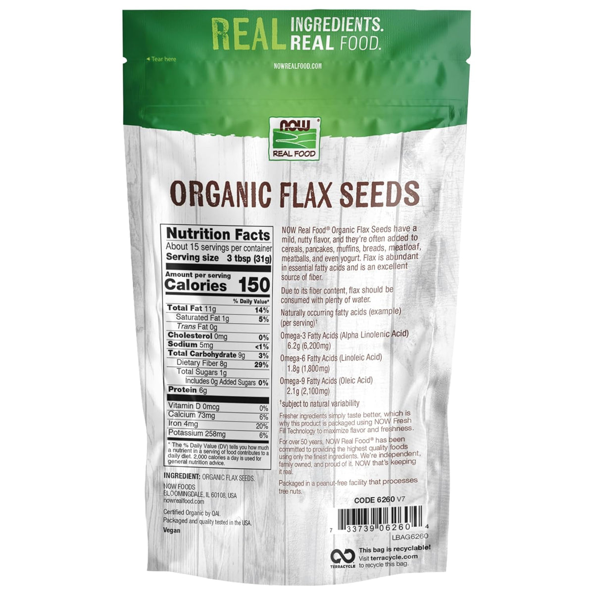 Now Organic Flax Seeds 16oz