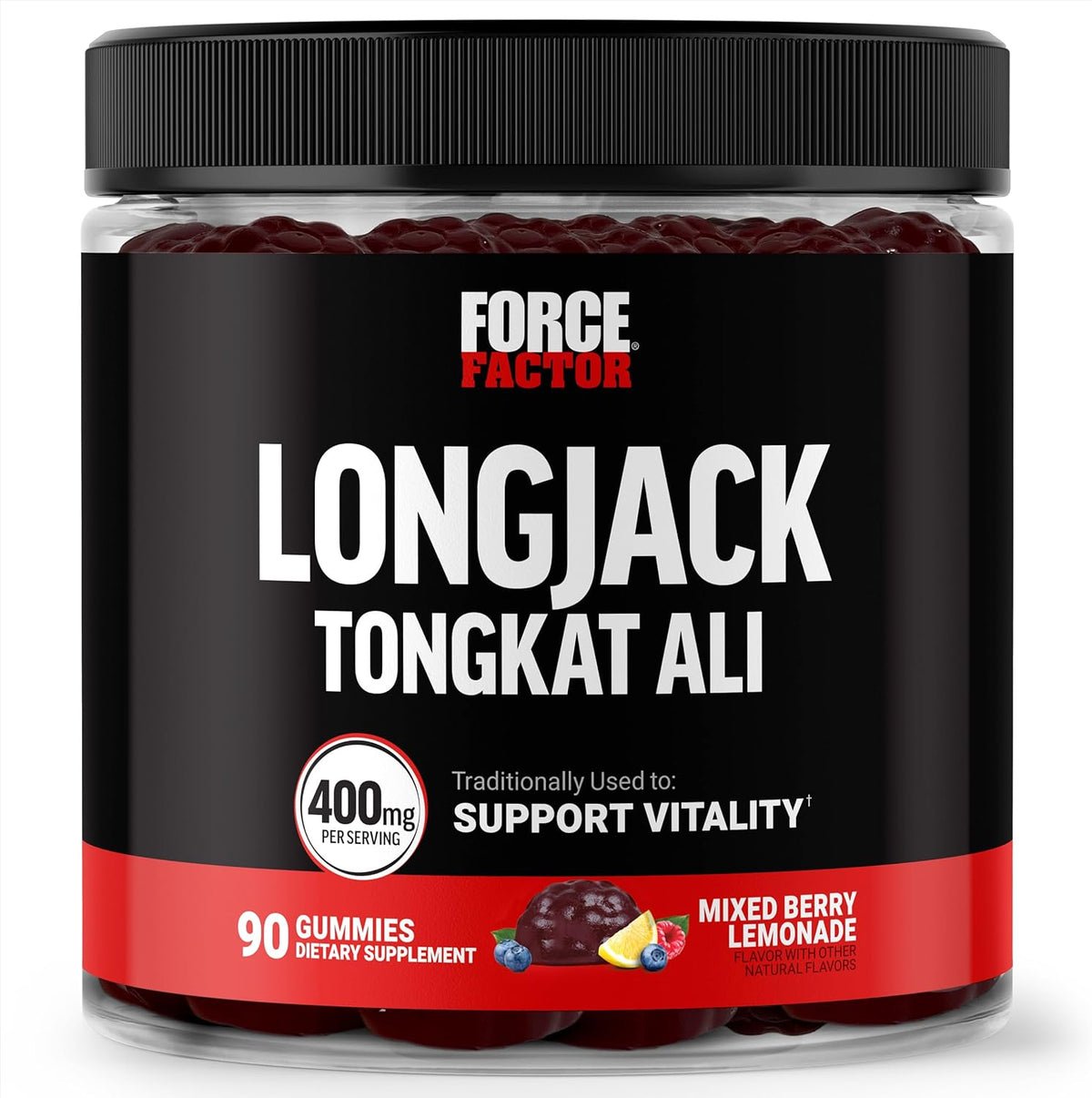 Force Factor Long Jack Gummies, Mixed Berry Lemonade 90ct