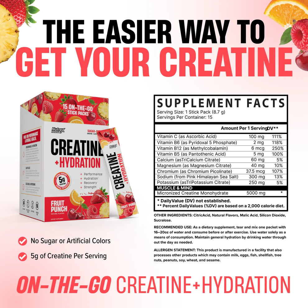 Nutrex Creatine + Hydration Sticks Pack 15ct
