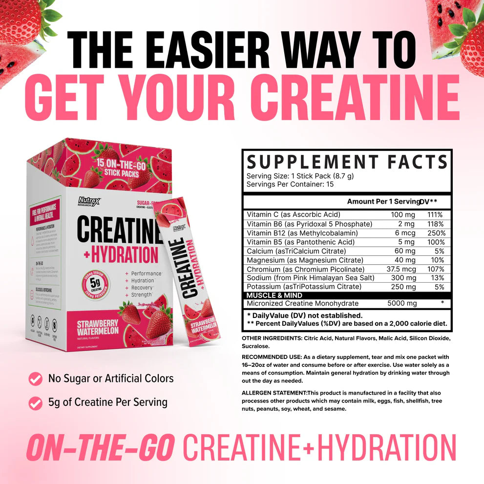 Nutrex Creatine + Hydration Sticks Pack 15ct