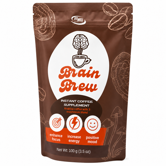 Fit Well Brain Brew Instant Coffee with 3 Mushroom Blend, 3.5 oz