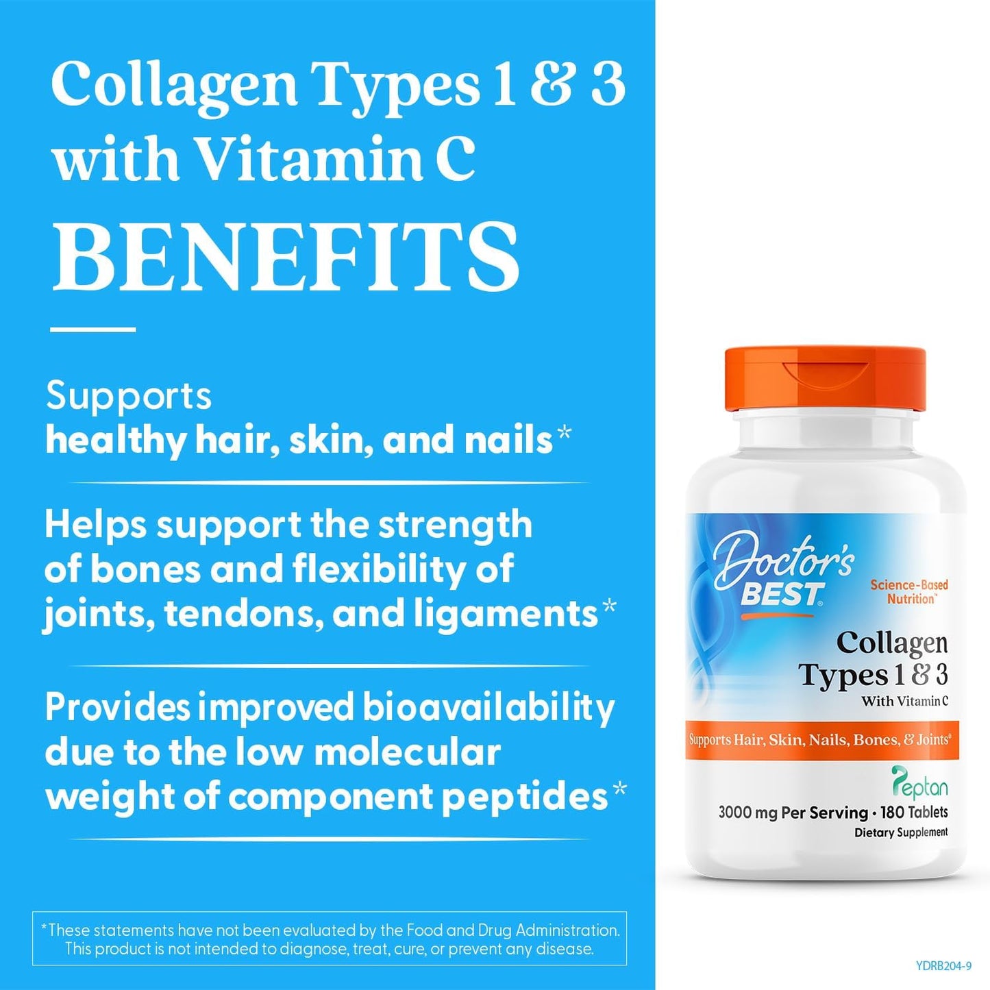 Doctor's Best Collagen types 1 &3 w/ peptan 1000mg 180tab