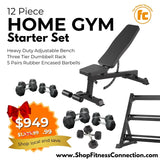 Home Gym Starter Set - Dumbbells (10, 20, 30, 40 & 50lbs) Adjustable Bench & Dumbbell Rack