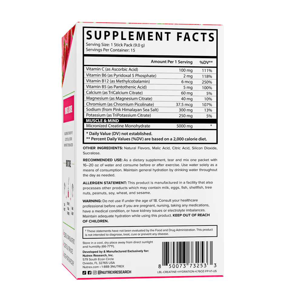 Nutrex Creatine + Hydration Sticks Pack 15ct