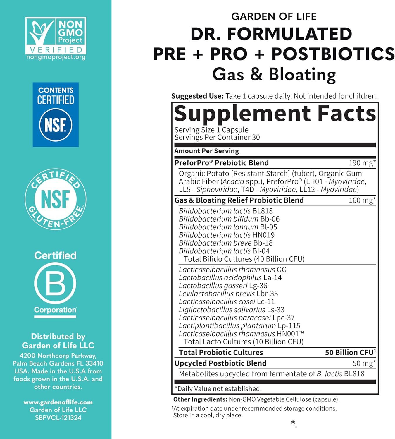 Garden Of LIfe  Dr. Formulated Probiotics Gas & Bloating 30caps
