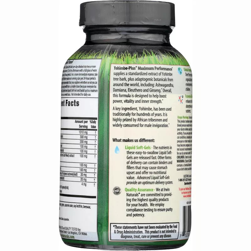 Irwin Naturals Advanced Yohimbe Plus Dietary Supplement 100 Liquid Gel Caps