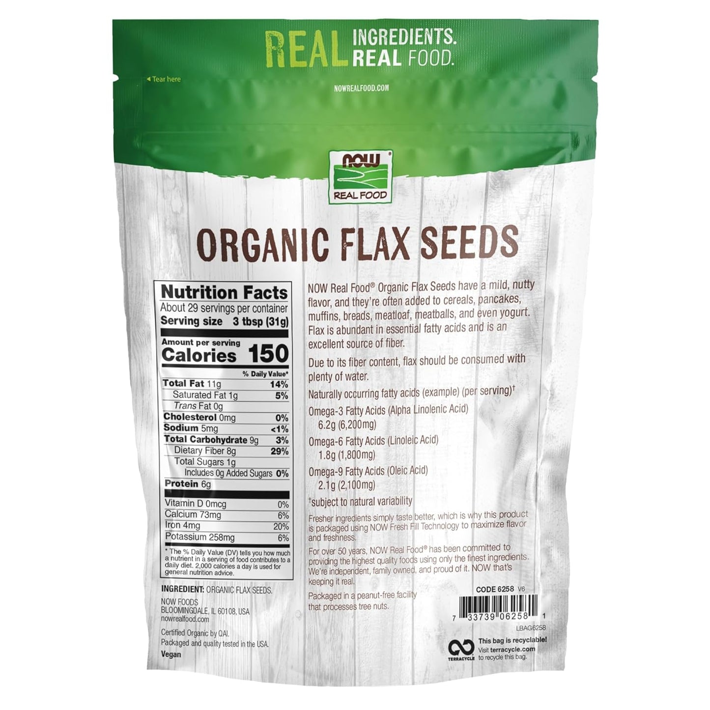 Now Organic Flax Seeds 32oz