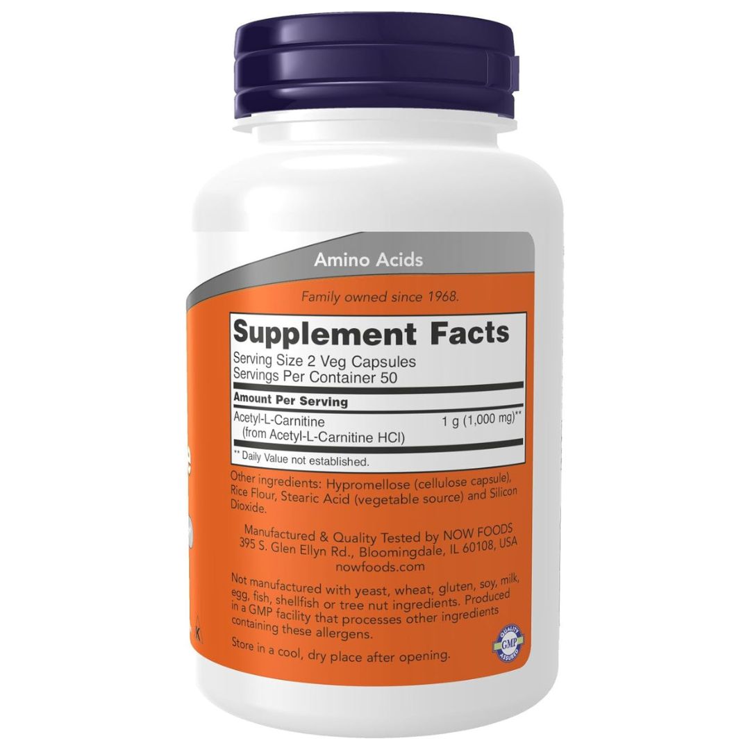 NOW Acetyl-L-Carnitine 500 mg – 100 Veg Capsules