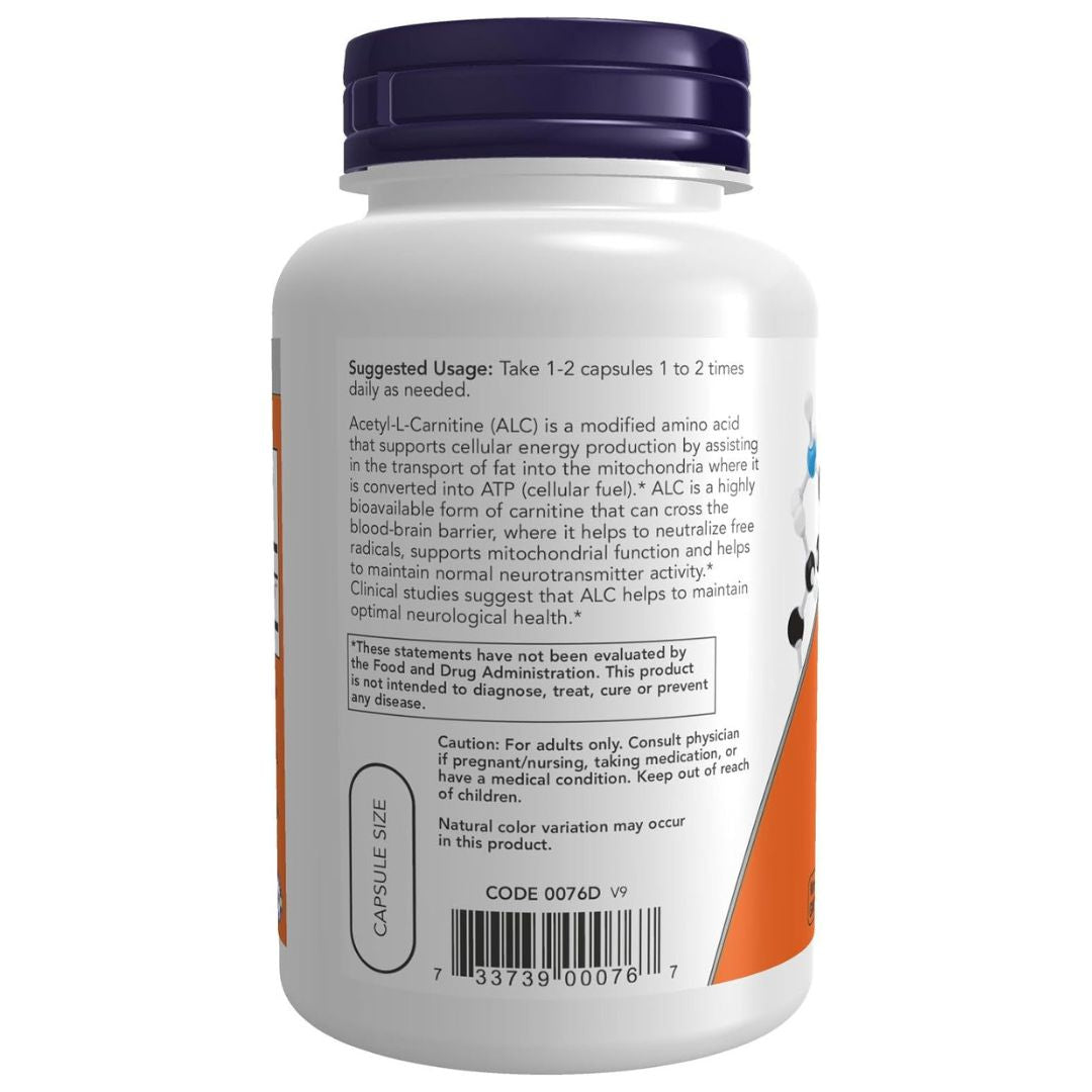 NOW Acetyl-L-Carnitine 500 mg – 100 Veg Capsules