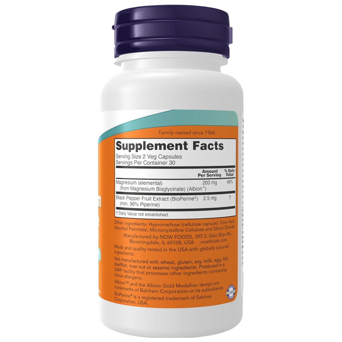 NOW Magnesium Glycinate with BioPerine 60vcaps