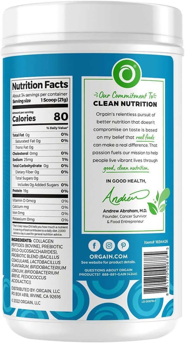 Orgain Collagen Peptides Probiotics 1.6lb Unflavored