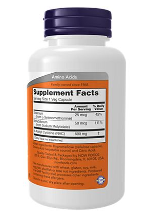 NOW NAC N-Acetyl Cysteine - 600 MG (100 Vegetarian Capsules)