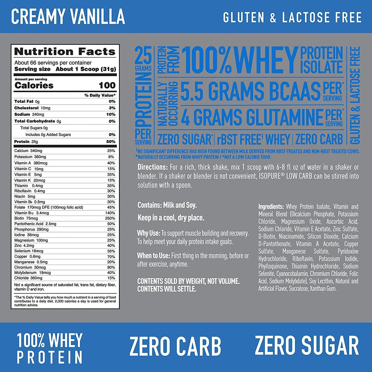 Isopure Zero Carb Protein Powder Creamy Vanilla 4.5 lb (204 kg)