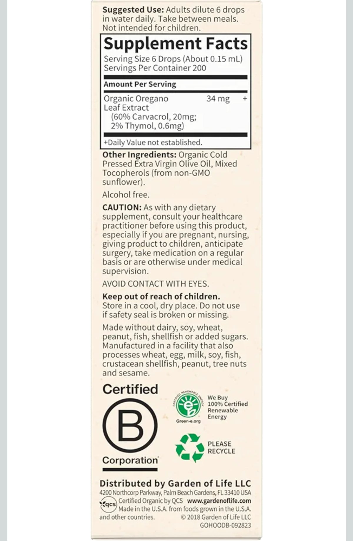 GOL  Organics Oil of Oregano 1oz