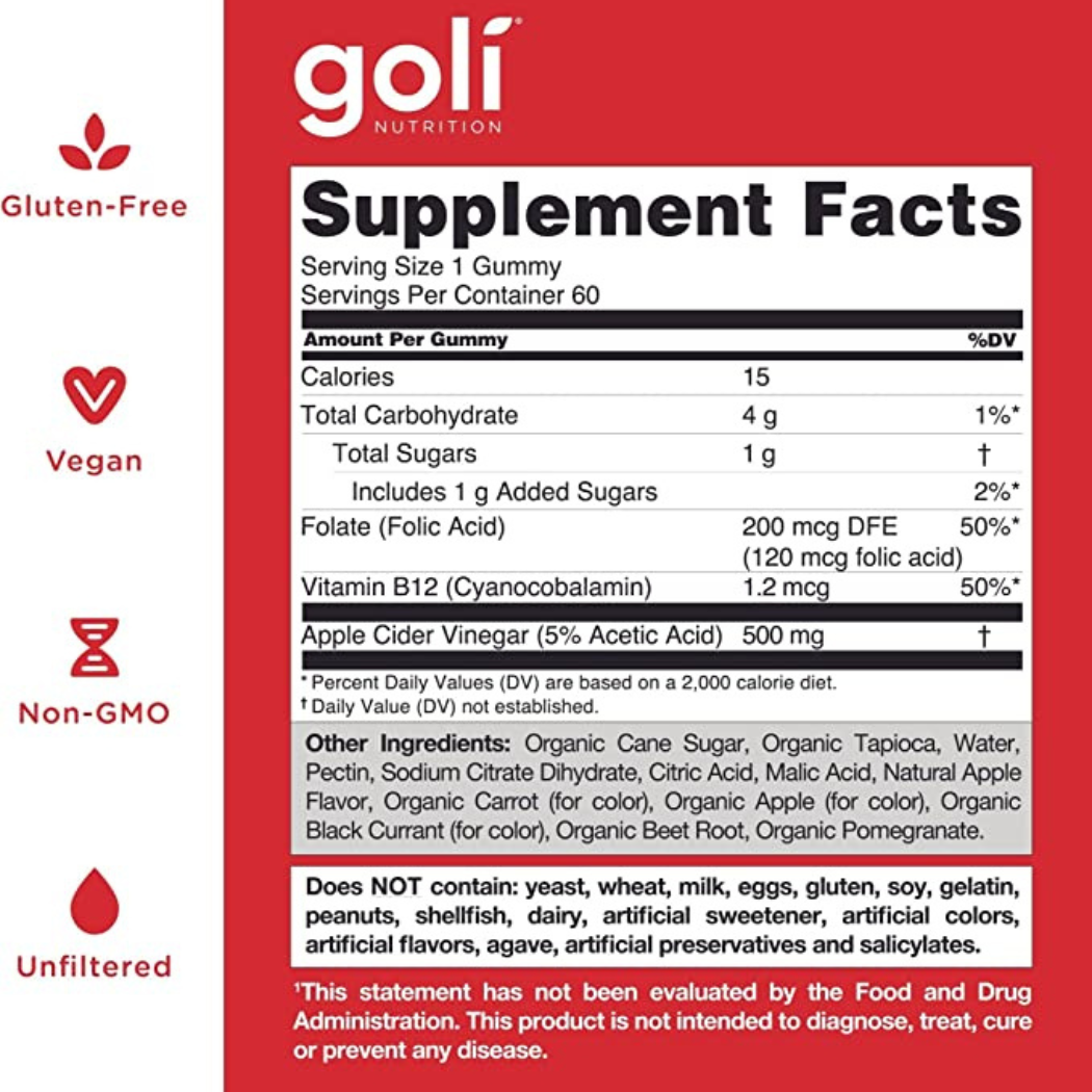 Goli Nutrition Apple Cider Vinegar Gummies 60 count