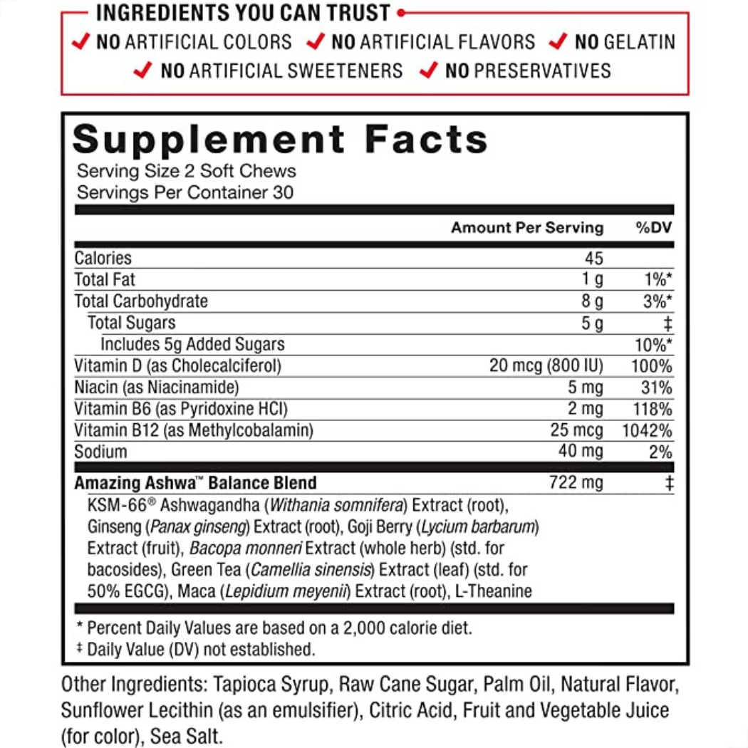 Amazing Ashwa Ashwagandha  Soft Chews- Triple Berry - 60 soft chews